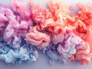 Fototapeta premium A vibrant abstract swirl of colorful, flowing textures resembling clouds or paint.