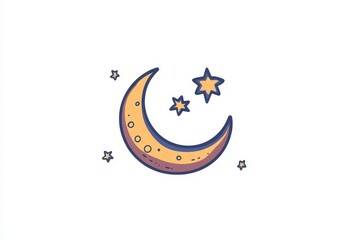 Crescent moon adorned with twinkling stars in a serene night sky conveying a sense of calm and wonder