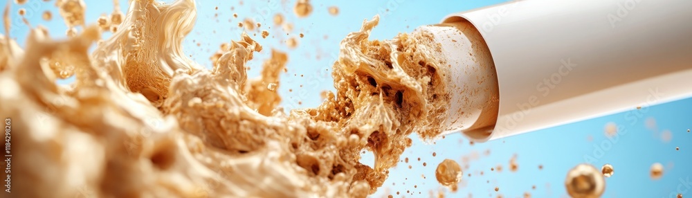 Aufkleber witness the dynamic splash of a beige liquid cascading from a white container, a visual metaphor for