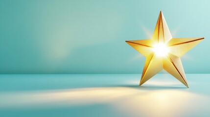 Fototapeta premium golden star lamp glowing softly on smooth pastel blue surface with subtle shadows around it