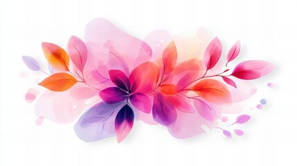Obraz premium Vibrant watercolor floral design. Pink, purple, and orange hues create a dreamy, romantic atmosphere.