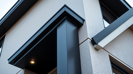 Modern Building Exterior Detail: Stucco Wall and Dark Gray Column