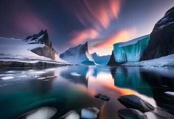 Naklejka premium Polar Fjord at Dusk with Aurora Glow.
