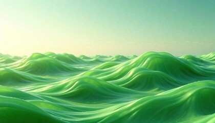 Obraz premium Thick green silk waves merging with the horizon, calming ambiance , flowing fabric