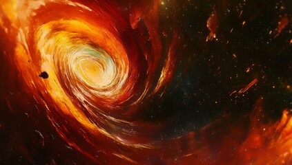 Awe-inspiring spiral galaxy with vibrant colors and swirling patterns. Bright center surrounded by a dark, starry background, creating an otherworldly atmosphere.