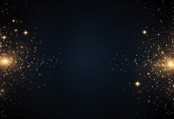 Fototapeta premium Dark blue background with two clusters of golden stars and sparkles on either side.