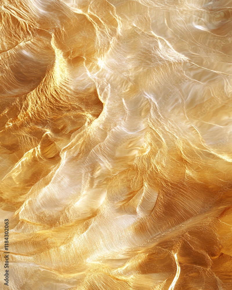 Poster Golden abstract waves with shimmering light reflections and dynamic patterns