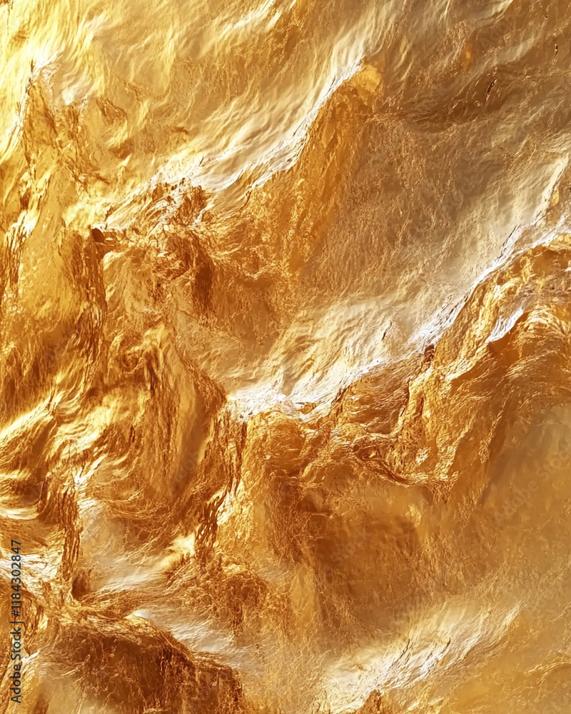 Poster Abstract golden texture with dynamic waves and shimmering light reflections