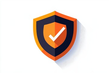 Creative security badge design featuring a vibrant orange shield with a check mark, symbolizing protection and trust