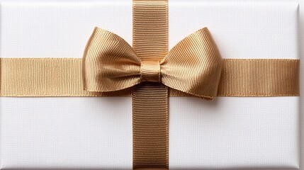 White gift box with gold ribbon bow.