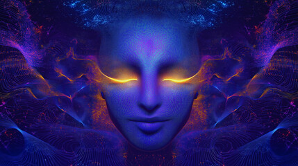 Fototapeta premium Serene Blue Face in a Cosmic Digital Art