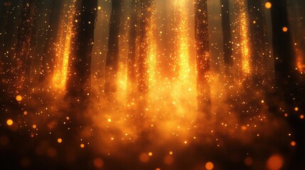 Enchanted Forest at Night: Golden Glow and Sparkling Dust
