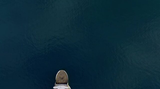 Aerial view of a beautiful ferry on the Ionian Sea with a view of Zakynthos island, Kyllini, Greece.