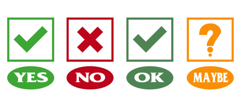 Clear and Color-Coded Symbols for Yes, No, ok and Maybe to Aid Quick Decision-Making and Effective Communication