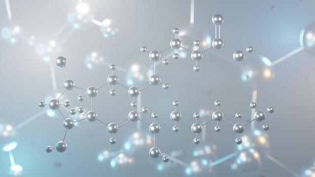 prostaglandin e2 molecular structure, 3d model molecule, oxytocics, structural chemical formula view from a microscope