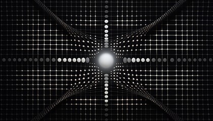 Abstract grid background with pulsating white dots on a deep black surface design