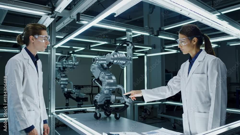 Fototapete researchers experiment with robotic technology in a modern laboratory setting filled with advanced e