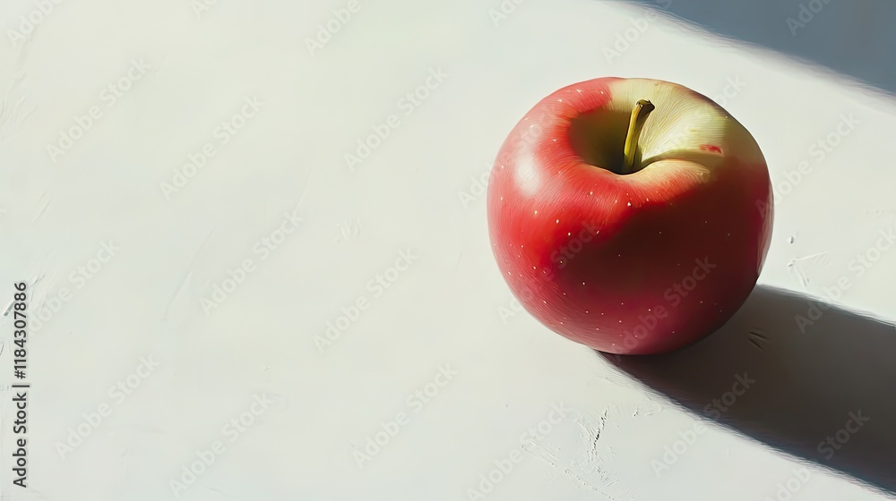 Poster single red with glossy surface resting on smooth white background with soft natural shadows