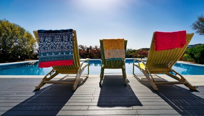 Deck chairs make it easy to recline and unwind by the waves.  