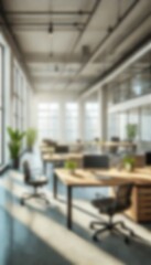Blur background of modern office interior design . Contemporary workspace for creative business