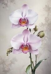 Watercolor orchid painting with delicate brush strokes and intricate details, watercolor, brush stroke