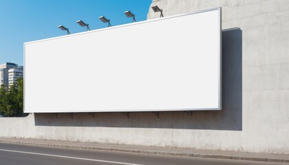 Blank billboard on a street in an urban setting with a clear sky