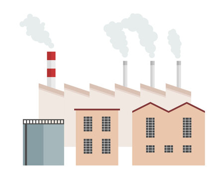 factory building with smoke, flat design clip art preview