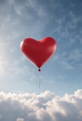 Fototapeta premium A single red heart-shaped balloon floating in the air, gentle, playful, movement