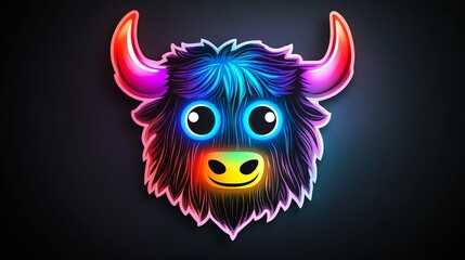 Vibrant neon yak portrait.  A whimsical, colorful illustration.