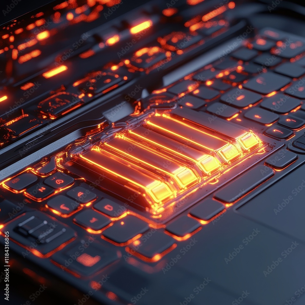 Poster futuristic keyboard with illuminated elements