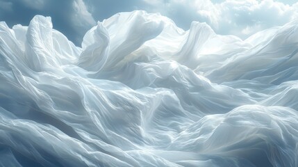 Obraz premium Ethereal white clouds undulate in a serene, dreamlike landscape.