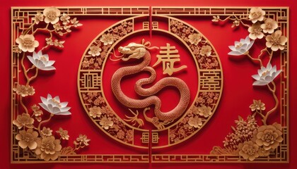 Detailed traditional chinese red paper cut. chinese new year celebration