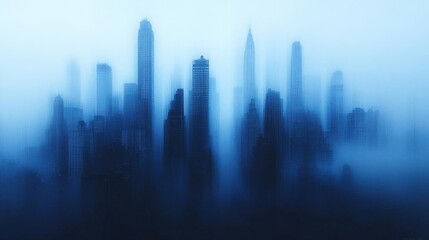Fototapeta premium Ethereal Blue City Skyline Emerging from Dense Fog