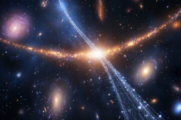 Obraz premium Cosmic journey through galaxies revealing a shimmering cosmic string in deep space