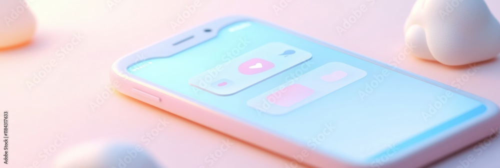 Aufkleber Close up of a modern smartphone displaying an active messenger chat with playful graphics on a pastel background. Generative AI