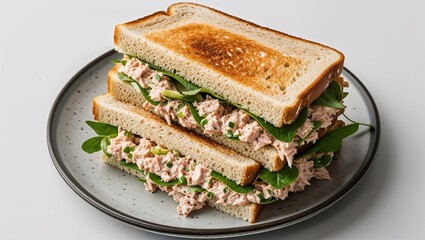 Delicious ham and cheese sandwich with vegetables on a plate