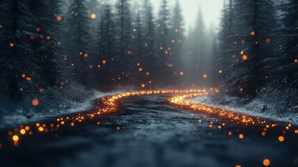 Fototapeta premium Enchanted Winter Forest Path with Glowing Lights