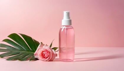 Pink Rose and Bottle Spa Still Life for Relaxation and Wellness