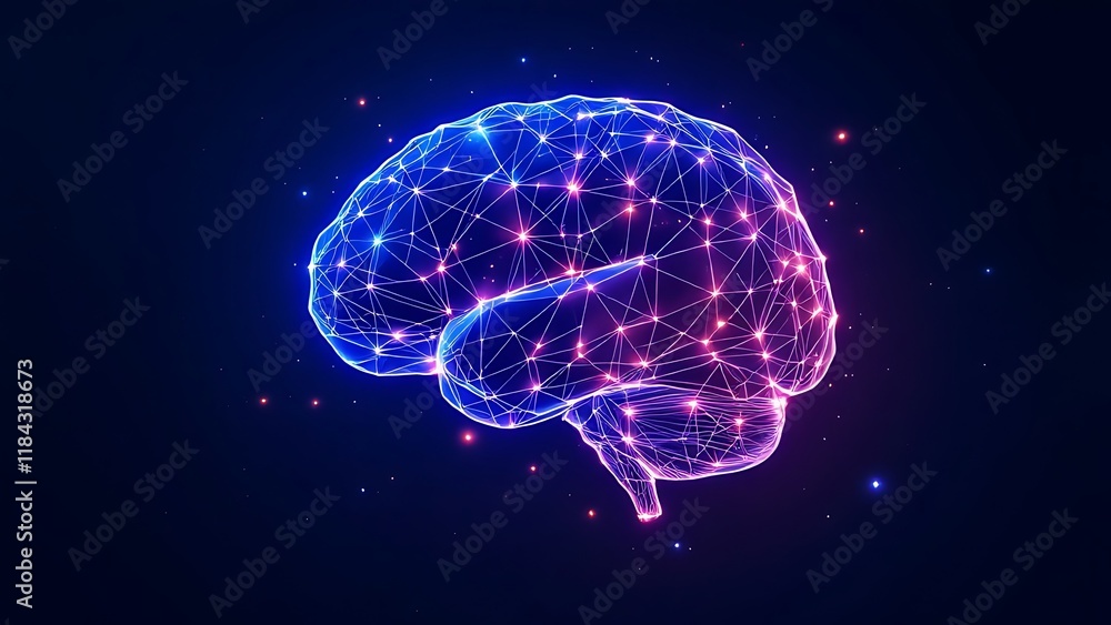 Poster low poly brain or artificial intelligence concept. symbol of wisdom point. abstract vector image of 