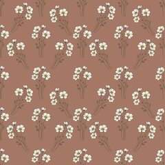 Seamless Pattern Anemone Small Design on Mocha Mosses Background for Prints, Textiles, Packaging, Fabrics, and Wrapping Paper