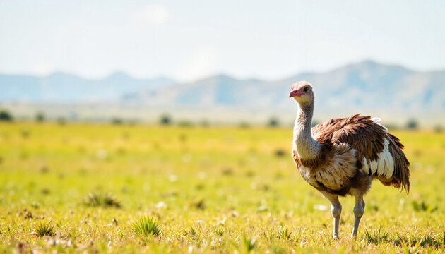 Giant moa bird standing in open grassland, prehistoric fauna