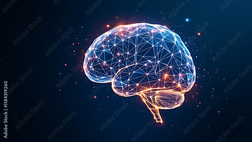 Poster low poly brain or artificial intelligence concept. symbol of wisdom point. abstract vector image of 