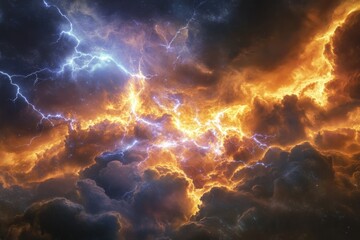 Fototapeta premium Stunning display of lightning and clouds during a powerful storm event at night