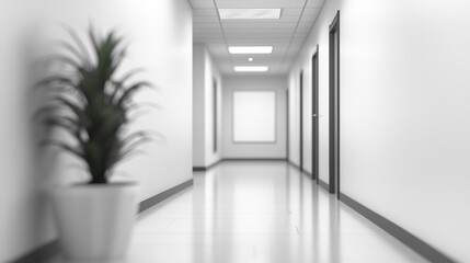 Obraz premium Modern Minimalist Office Corridor: A Serene and Clean Interior Design