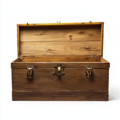Antique Wooden Chest with Open Lid Displaying Rustic Interior and Metal Hardware