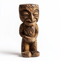 Detailed Wooden Carving of a Traditional Figurative Tiki Statue in Natural Finish