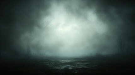 Dark and mysterious foggy landscape, eerie and haunting atmosphere, textured grunge background