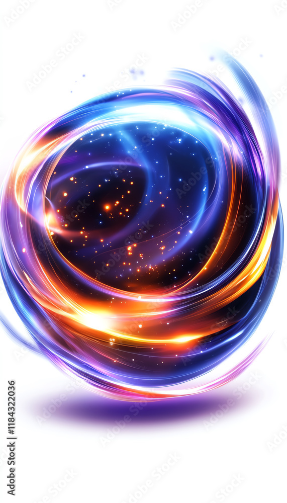 Poster a vibrant abstract swirl of light and color, representing energy and movement in a mesmerizing cosmi