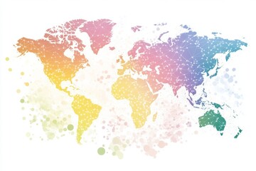 Fototapeta premium Colorful world map with global network connections, flat vector illustration on a white background using simple lines, shapes, and gradient colors.