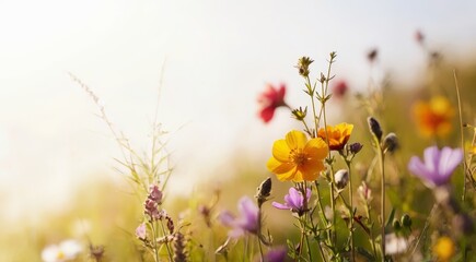 primer plano de campo de flores. flores silvestres
